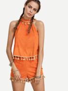 Shein Orange Tassel Trim Tank Top With Shorts