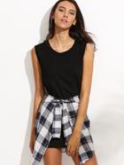 Shein Black Tank Dress With Contrast Detachable Plaid Panel