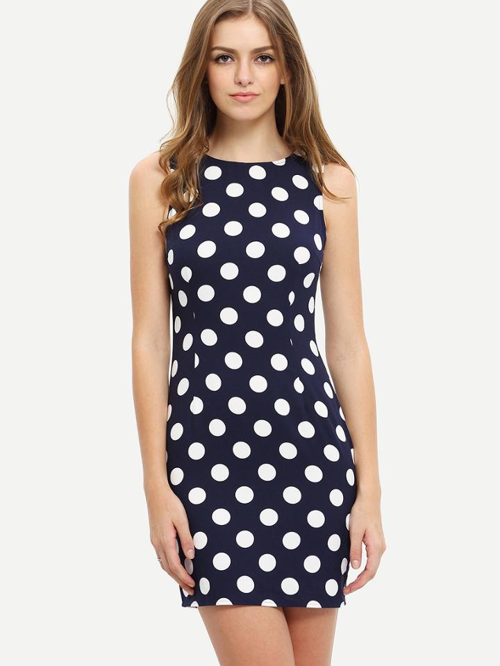 Shein Royal Blue Sleeveless Polka Dot Bodycon Dress