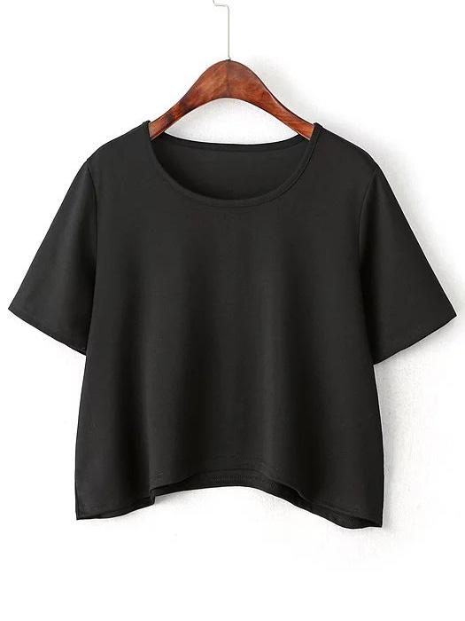 Shein Black Short Sleeve Curved Hem T-shirt