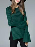 Shein Green Crew Neck Knit Split Sweater