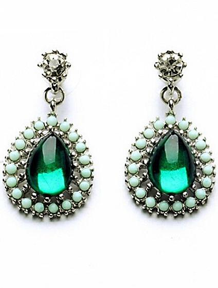Shein Green Drop Gemstone Bead Earrings
