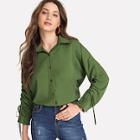 Shein Single Breasted Drawstring Sleeve Blouse