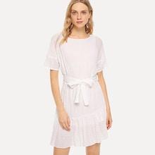Shein Ruffle Hem Belted Crinkle Dress