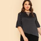 Shein Plus Ladder Strap Neck Grommet Crisscross Sleeve T-shirt