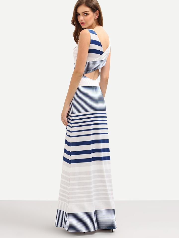 Shein Cutout Cross Wrap Back Multicolor Striped Tank Dress