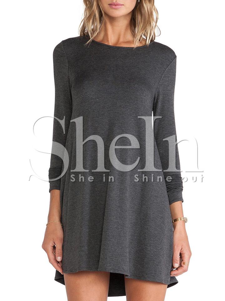 Shein Grey Long Sleeve Minimalist Simple Classical Casual Dress