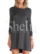Shein Grey Long Sleeve Minimalist Simple Classical Casual Dress