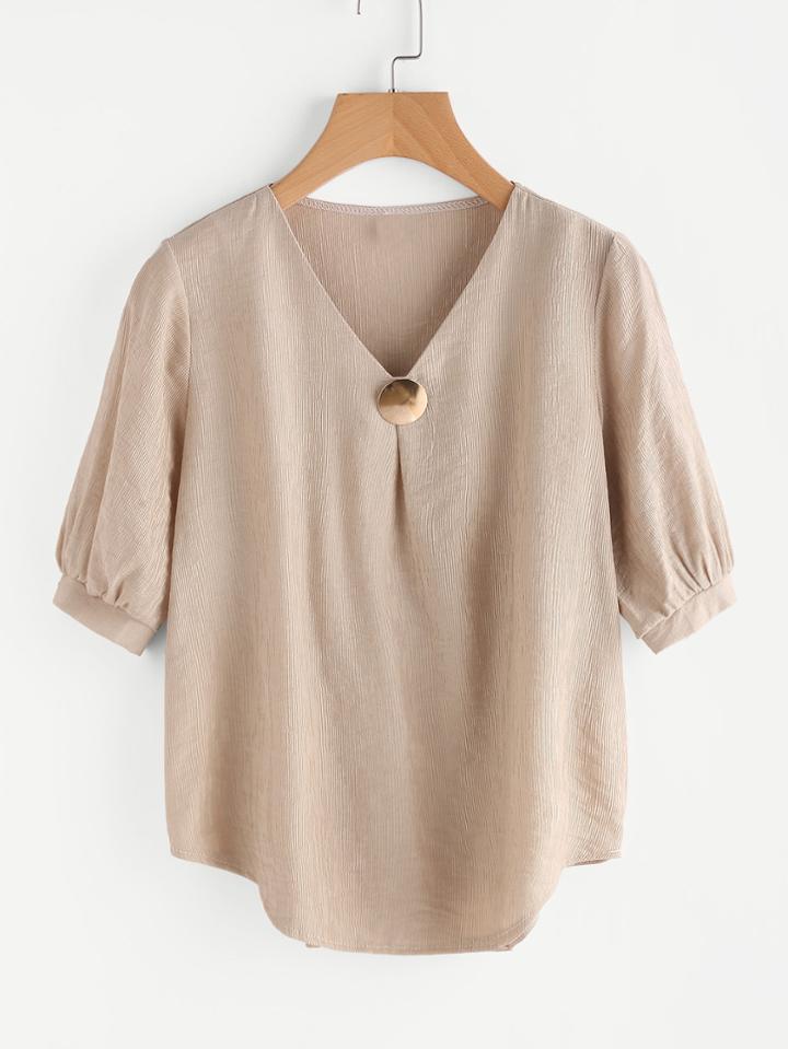 Shein V-neckline Metal Embellished Curved Hem Blouse