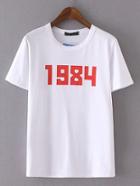 Shein White Round Neck Number Print T-shirt