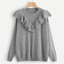 Shein Drop Shoulder Ruffle Embellished Sweater