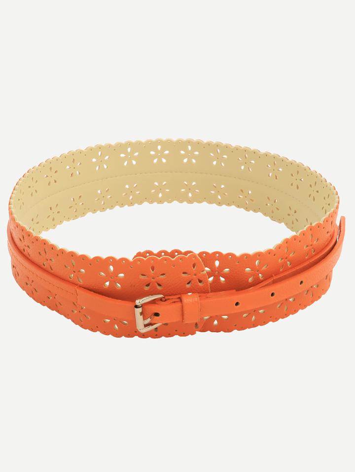Shein Orange Hollow Flower Wide Belt
