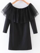 Shein Black Mesh Detail Off The Shoulder Dress