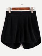 Shein Black Elastic Waist Curved Hem Corduroy Shorts