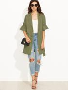 Shein Army Green Half Sleeve Tie Waist Outerwear