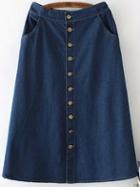 Shein Navy Elastic Waist Buttons Denim Skirt