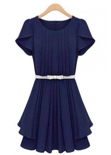 Rosewe Pretty Petal Sleeve Pleated Chiffon Dress For Work