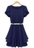 Rosewe Pretty Petal Sleeve Pleated Chiffon Dress For Work