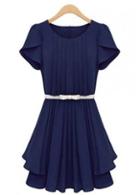 Rosewe Pretty Petal Sleeve Pleated Chiffon Dress For Work