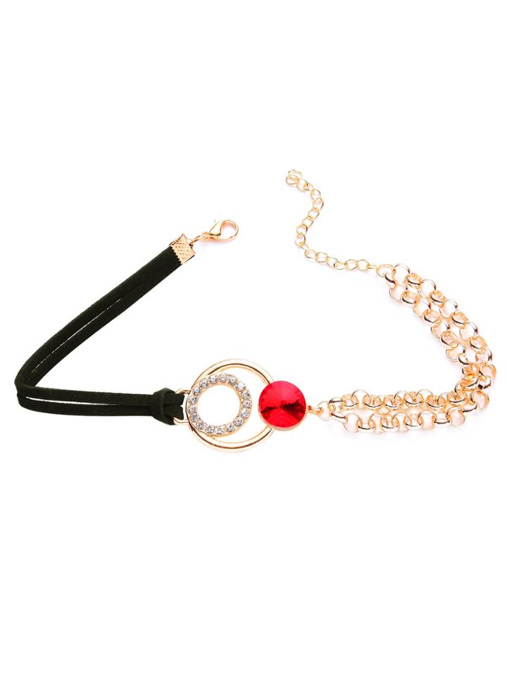 Shein Black Contrast Chain Detail Choker With Gemstone