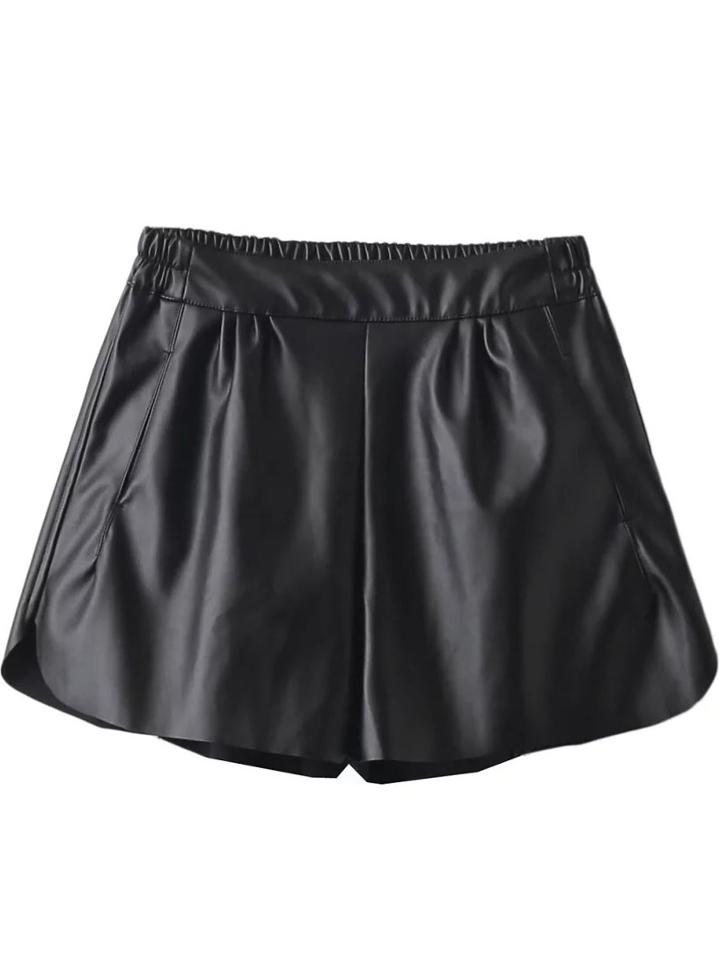 Shein Black Elastic Waist Loose Pu Shorts