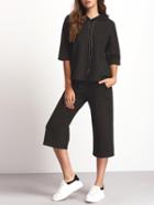 Shein Black Drawstring Hooded Top With Crop Pant