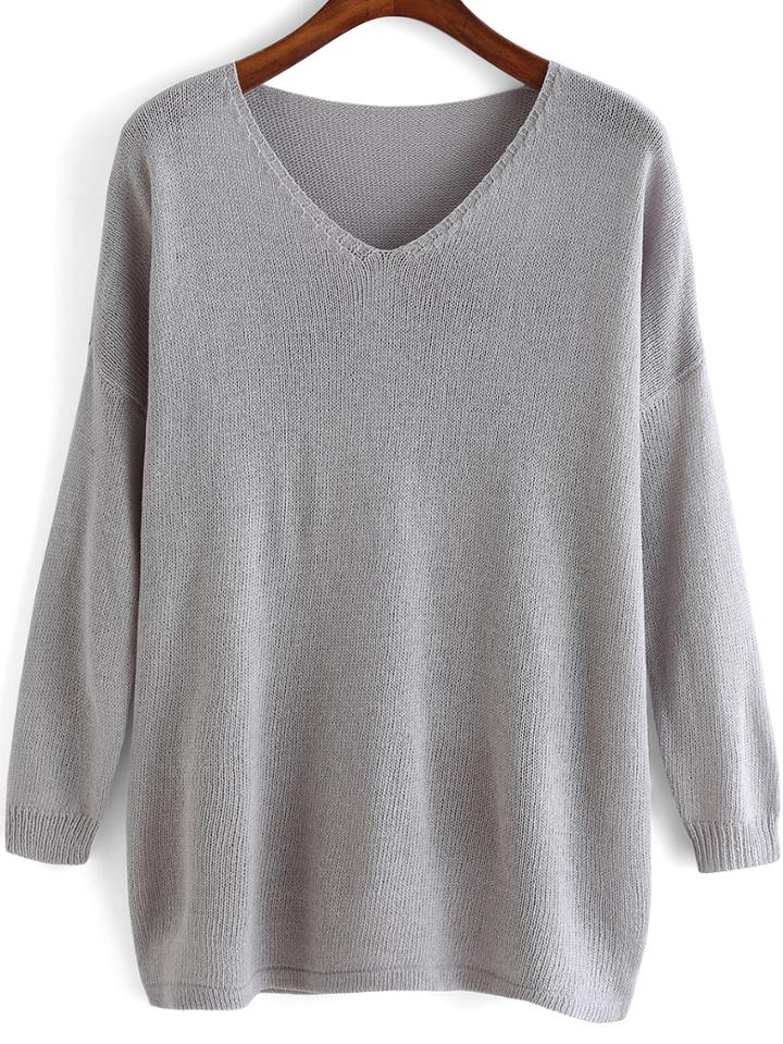 Shein Grey V Neck Loose Knit Sweater