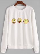 Shein White Emoji Print Sweatshirt