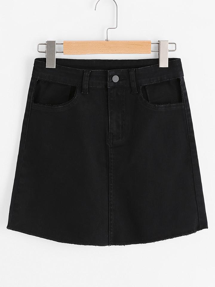 Shein Cutout Curved Hem Denim Skirt