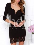 Shein Black Half Sleeve With Lace Hearts Dress