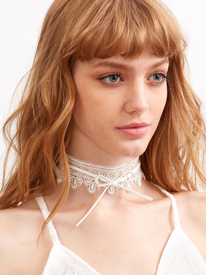 Shein White Bow Tie Crochet Lace Choker