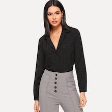 Shein Pocket Up Notched Neck Top