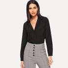 Shein Pocket Up Notched Neck Top