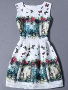 Shein Multicolor Sleeveless Butterfly Print A Line Dress