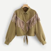 Shein Plus Fringe Patched Knot Hem Coat
