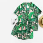 Shein Palm Leaf Print Shirt & Shorts Pj Set