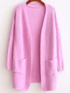 Shein Pink Diamond Pattern Ribbed Longline Sweater Coat