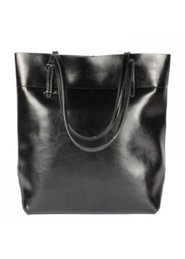 Rosewe Solid Black Zipepr Fly Pu Tote Bag