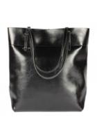 Rosewe Solid Black Zipepr Fly Pu Tote Bag