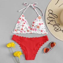 Shein Scalloped Trim Floral Bikini Set