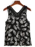 Shein Crochet Racerback Feather Print Top