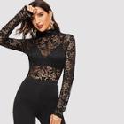 Shein High Neck Guipure Lace Top Without Bra
