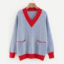 Shein Contrast Trim Geo Pattern Jumper