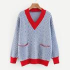 Shein Contrast Trim Geo Pattern Jumper