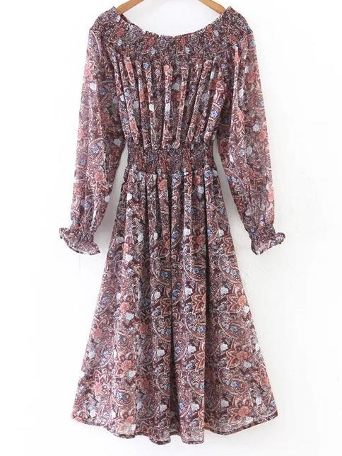 Shein Multicolor Floral Print Off The Shoulder Dress