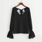 Shein Tie Back Lace Trim V Neck Top