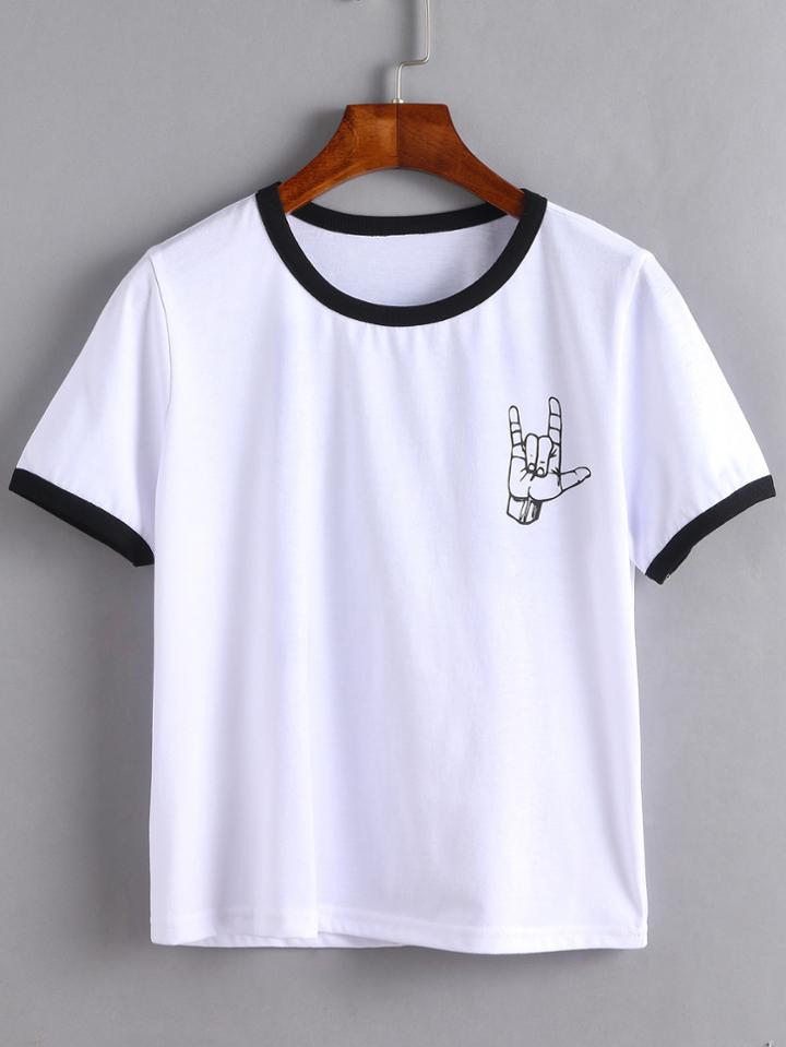 Shein Contrast Trim Love Gesture Print T-shirt