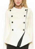 Rosewe Trendy Double Breasted Long Sleeve White Coat For Autumn