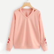 Shein Floral Embroidered V-neck Sweatshirt