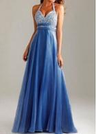 Rosewe Blue High Waist Sequin Decorated Halter Dress